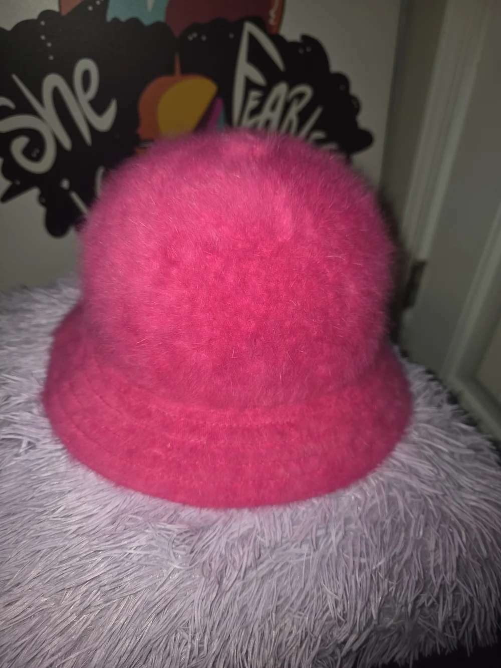 Kangol Women's Fuzzy Pink Bucket Hat